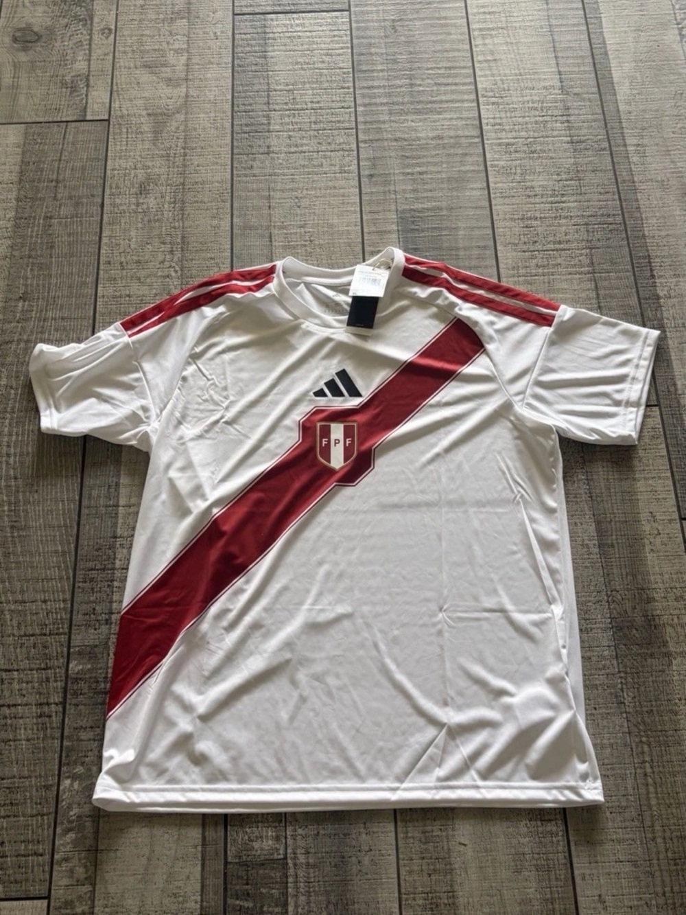 adidas Peru National Team Soccer Jersey White Red Mens Size XL